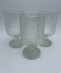 Indiana Glass Crystal Ice Tree Bark Textured Footed Water Goblets S/3 10oz B32
