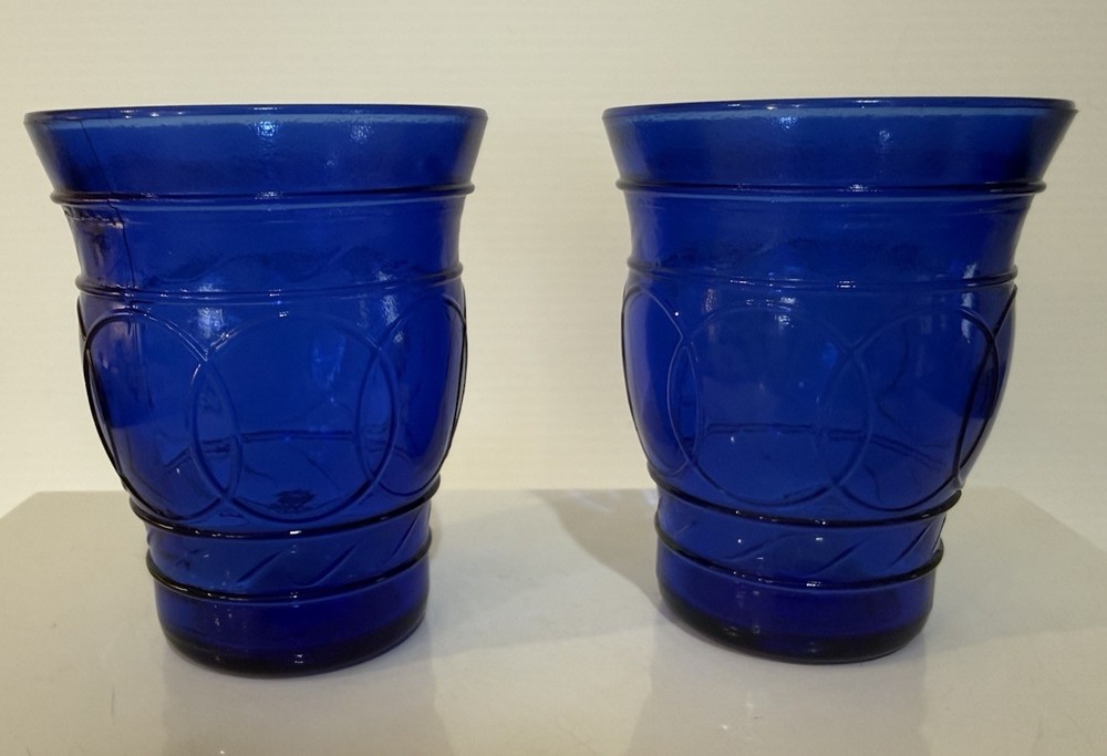 Vintage Ring O Rings Cobalt Blue Glass Tumblers Maryland Glass Pair