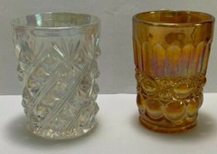 Antique Carnival Glass Marigold AND WHITE TUMBLER TOTAL OF 2
