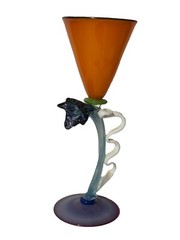 Vintage Post Modern Studio Art Glass 12” H Wine Goblet Sculpture