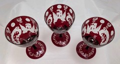 Egermann Czech Bohemian Ruby Red Hand Cut to Clear Cordial Liquor Glass x6