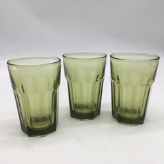 Libbey Gibraltar 14 oz Flat Tumbler Glass 5″ Olive Green Lot Of 3 Drinkware VTG