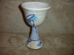 Set of (3) Vintage Hand Thrown Studio Art Pottery Stoneware Wine Goblets 7.5″