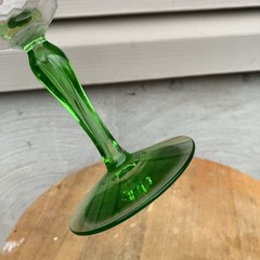 Green Glass Goblet Stemware Vintage Glass wine cocktail glass mcm