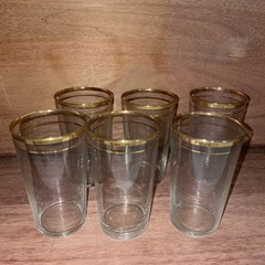 6 Federal Glass juice Glasses 8 oz Gold Bands Mid Century Modern MCM