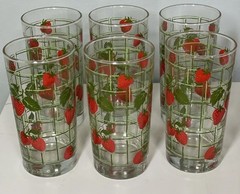 Vintage Culver Iced Tea Glasses Strawberry Window Grid Pattern