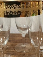Vtg Blown Glass Gold Encrusted Rim 5 7/8″ Champagne Flutes Set of 6