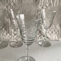 Libbey Rock Sharpe Arctic Rose Wine Glasses 4 Set 1940’s Star David Base 7.25”