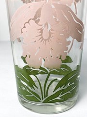 Vintage Swanky Swig Glass Tumbler Pink Green Iris Flower MCM 16oz Glasses Set 4