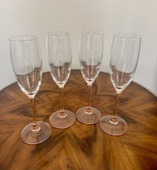 4 Pink Stem Champagne Flutes – Rose by Cristal D’Arques-Durand Fluted Champagne