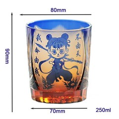 Amber Blue Whiskey Glasses Japanese Style Hand Cut Crystal Kiriko Glass 8.5oz