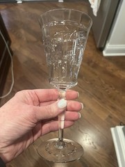Morgantown Water Goblet Wine Blown Glass Cut Floral Stemware 7630 Uranium Glow