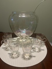 VTG MCM Punch Bowl & 6 Glasses OPTIC IRIDESCENT by West Virginia Glass-Stunning