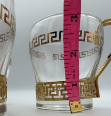 Set Of 6 VTG Libbey glass cups gold Greek key design and metal handles Hollywood