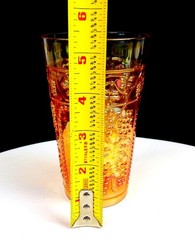 Jain Carnival Glass India Marigold Beaded Panels And Grapes 5 3/8″ Tumbler 1935-