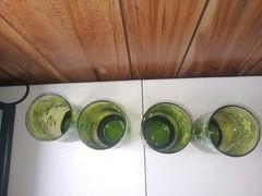 (4) Green Floral Tumbler Glasses Mid Century Modern 5.25 Inch 60s 70s