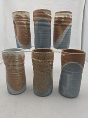Studio Pottery Drinking Glasses Set of 6 Unique Shape for Holding Artist Signed