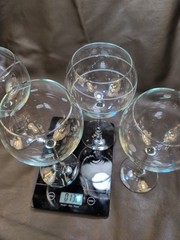 Large 8in MCM Graphic Etched Crystal Balloon Wine Glasses Set of 4