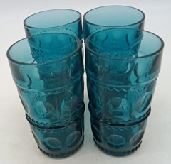 Vtg Indiana Glass Set of 4 Kings Crown Marine Blue Glass 5.5″ Tumblers 12 Oz