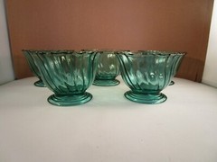 Vintage Jeanette Ultramarine Swirl Blue Green Set of 5 Champagne Sherbet Glasses
