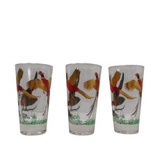 Lot Of 3 Vintage Hazel Atlas Glass 10oz. Tumbler Flying Pheasants