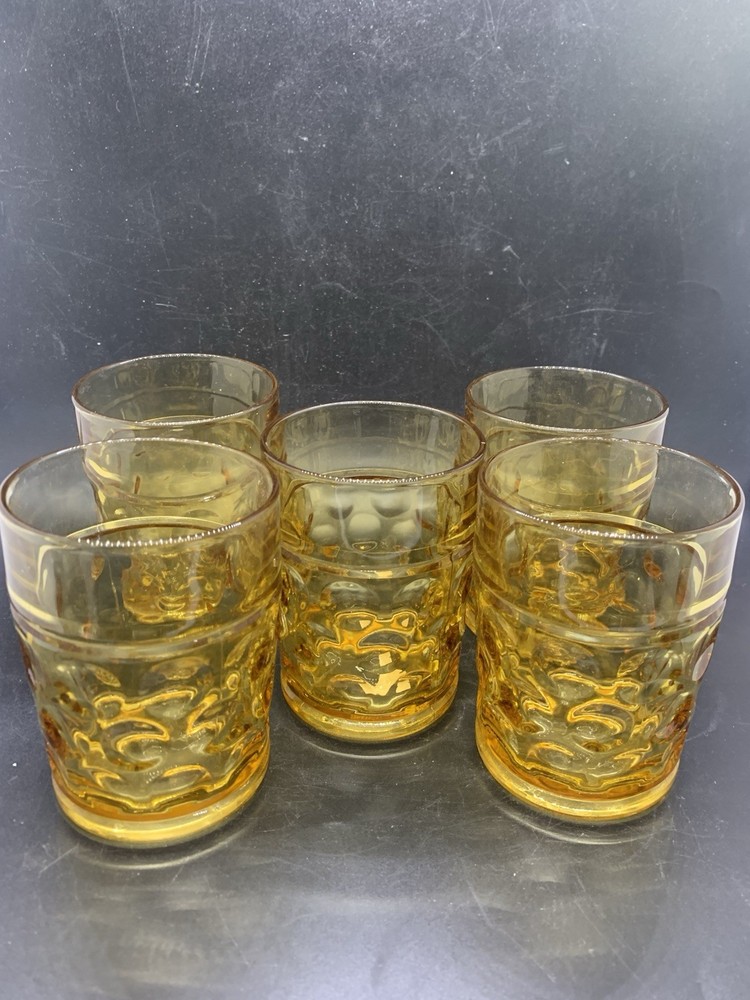 (6) Libbey Amber 10 Oz Tumblers Set Vintage Dimple Dot Glasses Retro MINT!