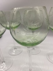 Vintage Etched Green Tint Wine Glasses X5 1930