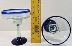 (4) Pier 1 Cobalt Rim Margarita Glasses Set Hand Blown Drinking Stemware Bar Lot