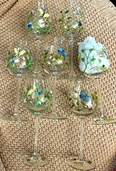 VTG Lenox Butterfly Meadow Hand Painted Crystal Wine Glasses Goblet Set of 7