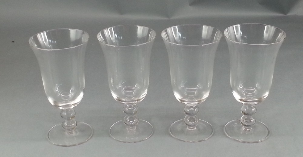 4 Piece Clear Glass Iced Tea Goblets 2 Beaded Stem Glasses