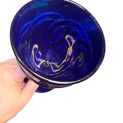 Vintage Set 5 Cobalt Blue Glass Double Ring Water Wine Goblets LG Wright 6″ Tall