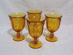Vintage Viking Glass Arlington Pattern Water or Tea Amber Goblets Set of 4- 8 oz