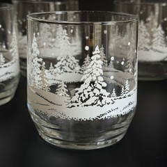 Libbey Winter Christmas Forest Rocks Glasses 12 oz Frosted Clear Set of 4