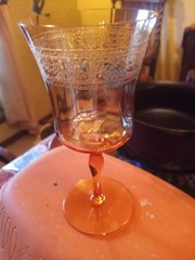 8 Fostoria Seville Royal Amber Wine Glasses 7″ Tall, Antique