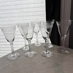 Estate Crystal Laurel Leaf Stemware (European) Set Of 7…7.5″tall