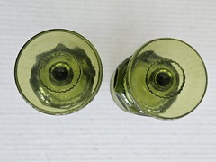 Set/2 Indiana Glass Co King’s Crown Thumbprint Olive Green 5 3/4″ Water Goblets