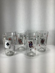 Set Of 4~Tall 16oz Poker Cards Beer Glass Tumblers