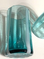 2 Alessandro Coppola Vetreria di Murano 20oz. Tall Glasses Hand Blown Teal #31