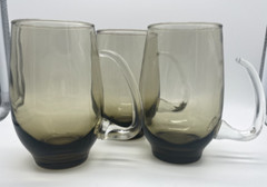 VTG Libbey Tempo Smoke Tawny Handle Glasses Brown Beer Mug Tankard 1960 Set of 3