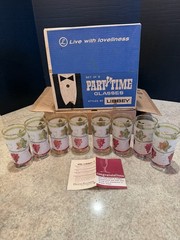 Libby PartyTime Glasses Set 8 12 1/2 oz. Etched Ruby Flashed Original Box
