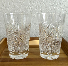 Vintage Bohemian Whirling Star Lead Crystal Highball Glasses. 5.5″ Tall. 2Pcs.