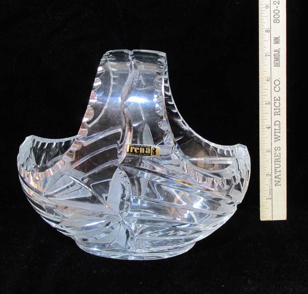 Crystal Basket Bowl Irena Handcut 24% Lead Glass Poland Flower Floral Box