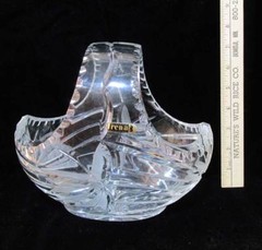 Crystal Basket Bowl Irena Handcut 24% Lead Glass Poland Flower Floral Box