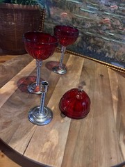 Art deco style wine cordial glasses ruby red removeable heavy metal stems