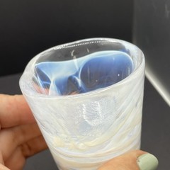 Kosta Boda White Swirl Mine Tumbler Ulrica Hydman-Vallien Art Glass UHV Set Of 2