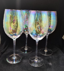 Set of 4 Iridescent «Drape» Design Tall Wine Glass Goblet 16 oz. ~ 9 1/2″