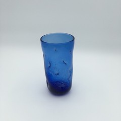 Blenko Cobalt Blue Crackle Glass Pinched Dimpled 6″ Tumbler