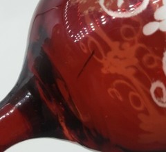 3-5/8″ Shreve Crump & Low Bohemian Ruby Red Cut to Clear Port Glass Grape Etched