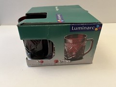 Vintage Luminarc 4″ Ruby Red Glass Mugs Made in France Set of 4 NEW IN BOX