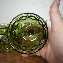 Vintage Bartlett-collins Bullseye Cane Avacado Green Glass Low Sherbet 5 Pc Set